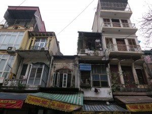 Near central Hanoi. Some housing located on top of a number of store fronts.