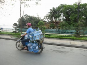 50mph hour carrying 10 five gallon bottles of water. Damn.