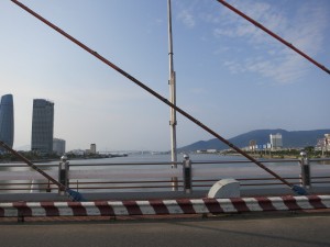 Looking north as we drive across a bridge in Da Nang.