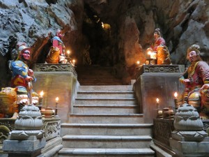 Stairs leading out of the buddhist temple inside the Marble Mountains. Just south of Da Nang.