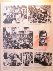 Images of solidarity protests against the 'American war' from around the world. The caption under the photo surrounded by flames reads: "Self-immolation by Rodgers Lapoter, a 22-year-old American, in front of the UN Headquarters as protest against the US invasion of Viet Nam. 09th November 1965."